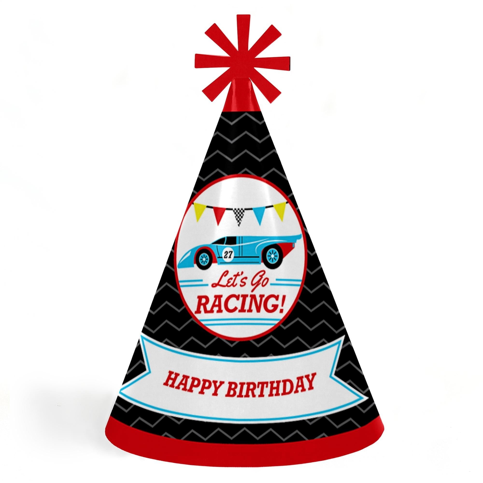 Colorful Transportation Theme Happy Birthday Party Hats for Kids and Adults - Set of 8