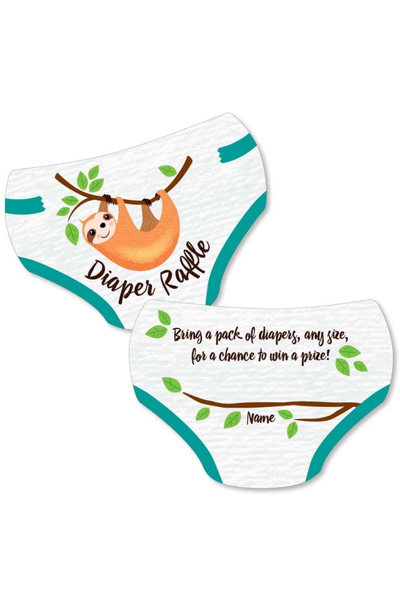 Let's Hang - Sloth - Diaper Shaped Raffle Ticket Inserts - Baby Shower Activities - Diaper Raffle Game - Set of 24