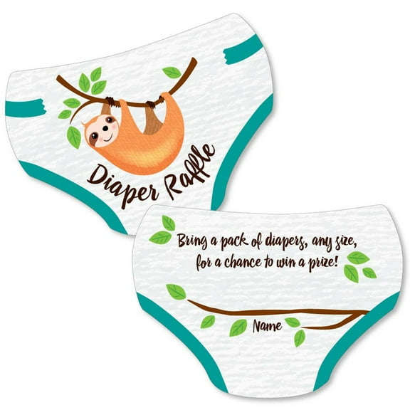 Big Dot of Happiness Let's Hang - Sloth - Diaper Shaped Raffle Ticket Inserts - Baby Shower Activities - Diaper Raffle Game - Set of 24