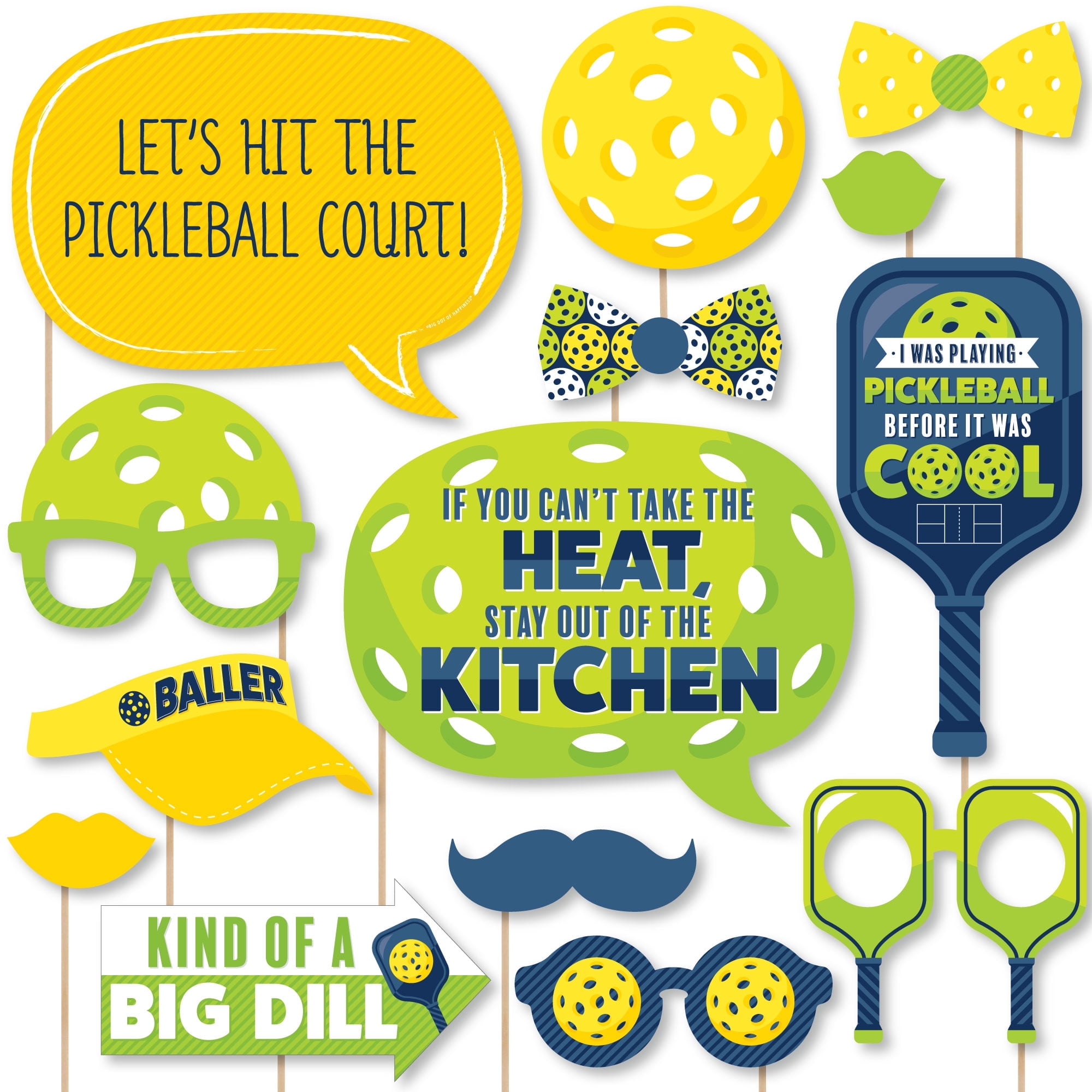 Big Dot of Happiness Lets Rally - Pickleball - Birthday or Retirement Party Photo Booth Props Kit - 20 Count