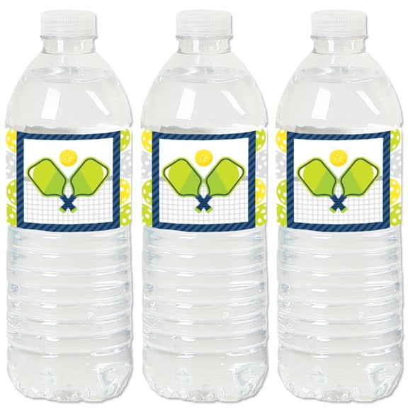 Big Dot of Happiness Let's Rally - Pickleball - Birthday or Retirement Party Water Bottle Sticker Labels - Set of 20