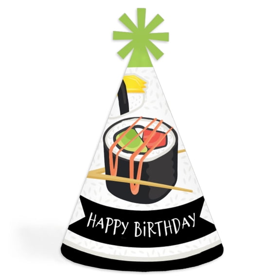Big Dot of Happiness Lets Roll - Sushi - Cone Happy Birthday Party Hats for Kids and Adults - Set of 8 (Standard Size)