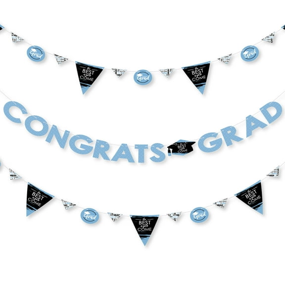 Big Dot of Happiness Light Blue Grad - Best is Yet to Come - Grad Party Letter Banner Decor - 36 Banner Cutouts and Congrats Grad Banner Letters