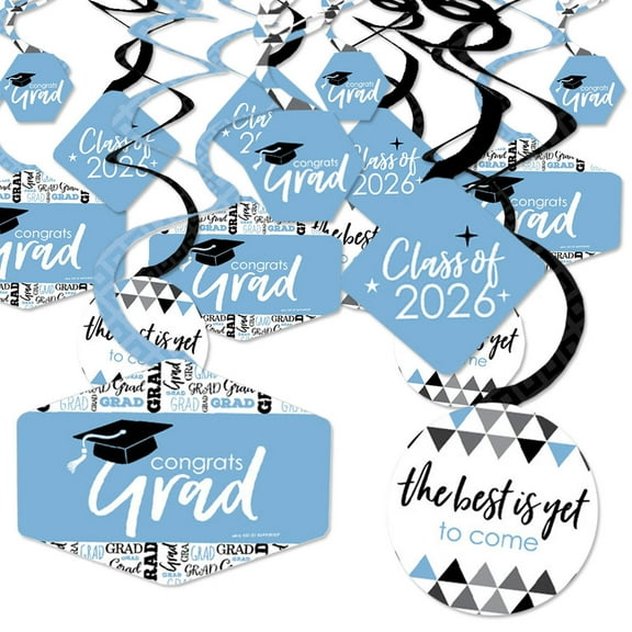Big Dot of Happiness Light Blue Graduation Class of 2026 Decorations Hanging Swirls - Set of 40