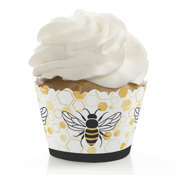 Big Dot of Happiness Little Bumblebee - Bee Baby Shower or Birthday Party Decorations - Party Cupcake Wrappers - Set of 12