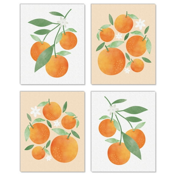 Big Dot of Happiness Little Clementine - Unframed Orange Citrus Kitchen Linen Paper Wall Art - Set of 4 - Artisms - 8 x 10 inches