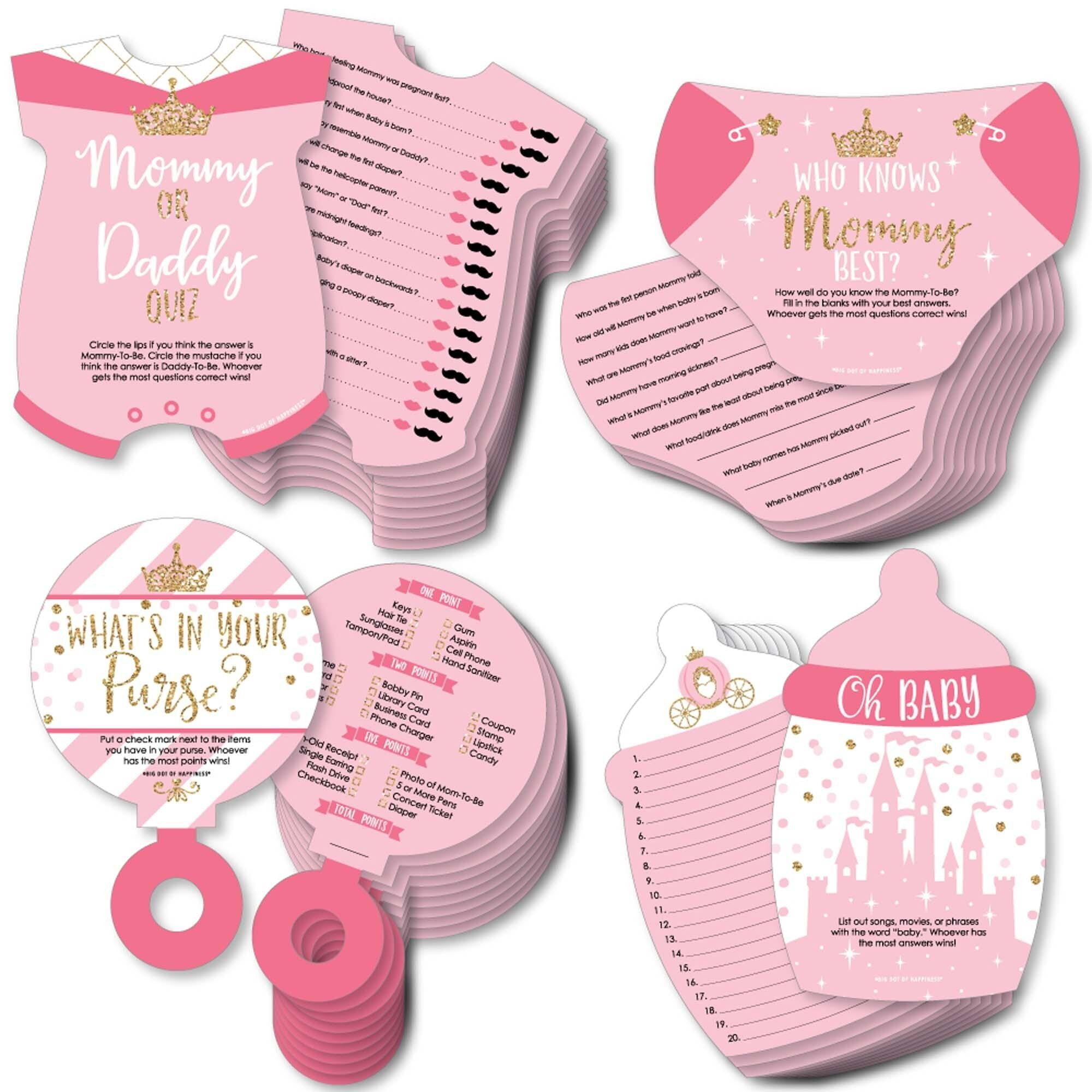 Big Dot of Happiness Little Princess Crown - 4 Pink and Gold Princess Baby Shower Games - 10 Cards Each - Gamerific Bundle