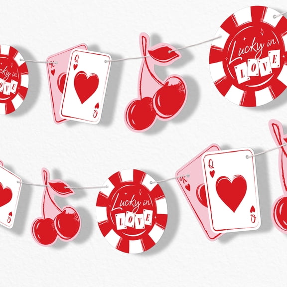 Big Dot of Happiness Lucky in Love Garland Banner, Las Vegas Bachelorette Party Decor, 30 Feet of Cord, 15 Double-Sided Favor Pieces