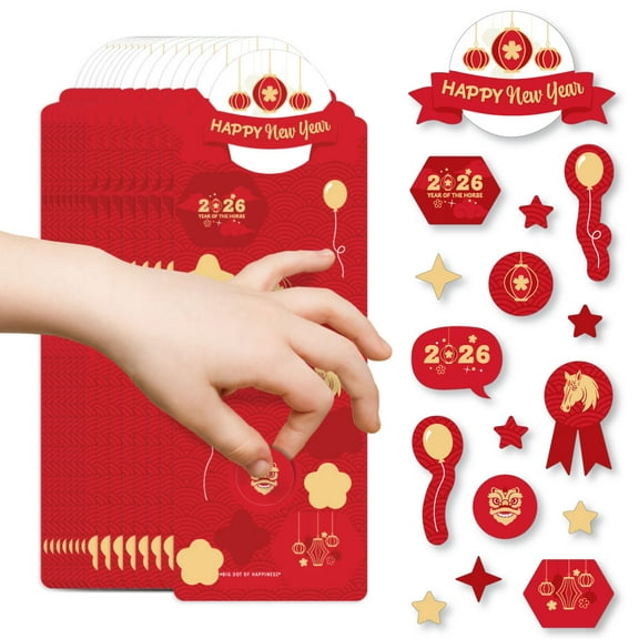 Big Dot of Happiness Lunar New Year - 2026 Year of the Horse Favor Kids Stickers - 16 Sheets - 256 Stickers