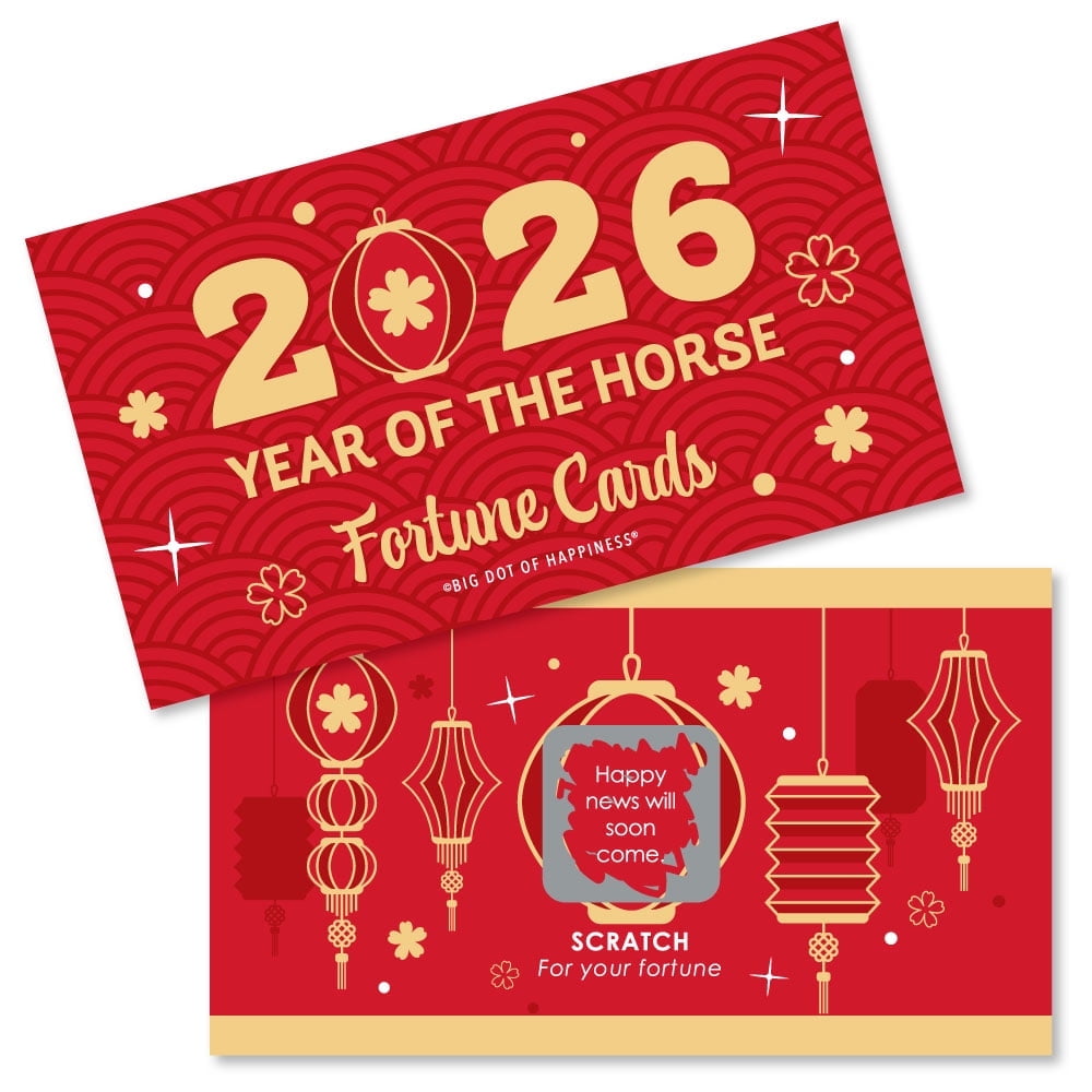 Big Dot of Happiness Lunar New Year - 2026 Year of the Horse Game Scratch Off Fortune Cards - 22 Count