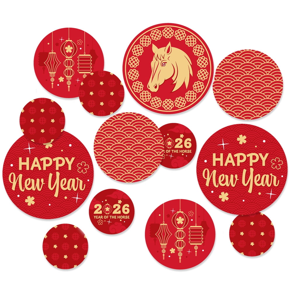 Big Dot of Happiness Lunar New Year - 2026 Year of the Horse Giant Circle Confetti - Party Decorations - Large Confetti 27 Count