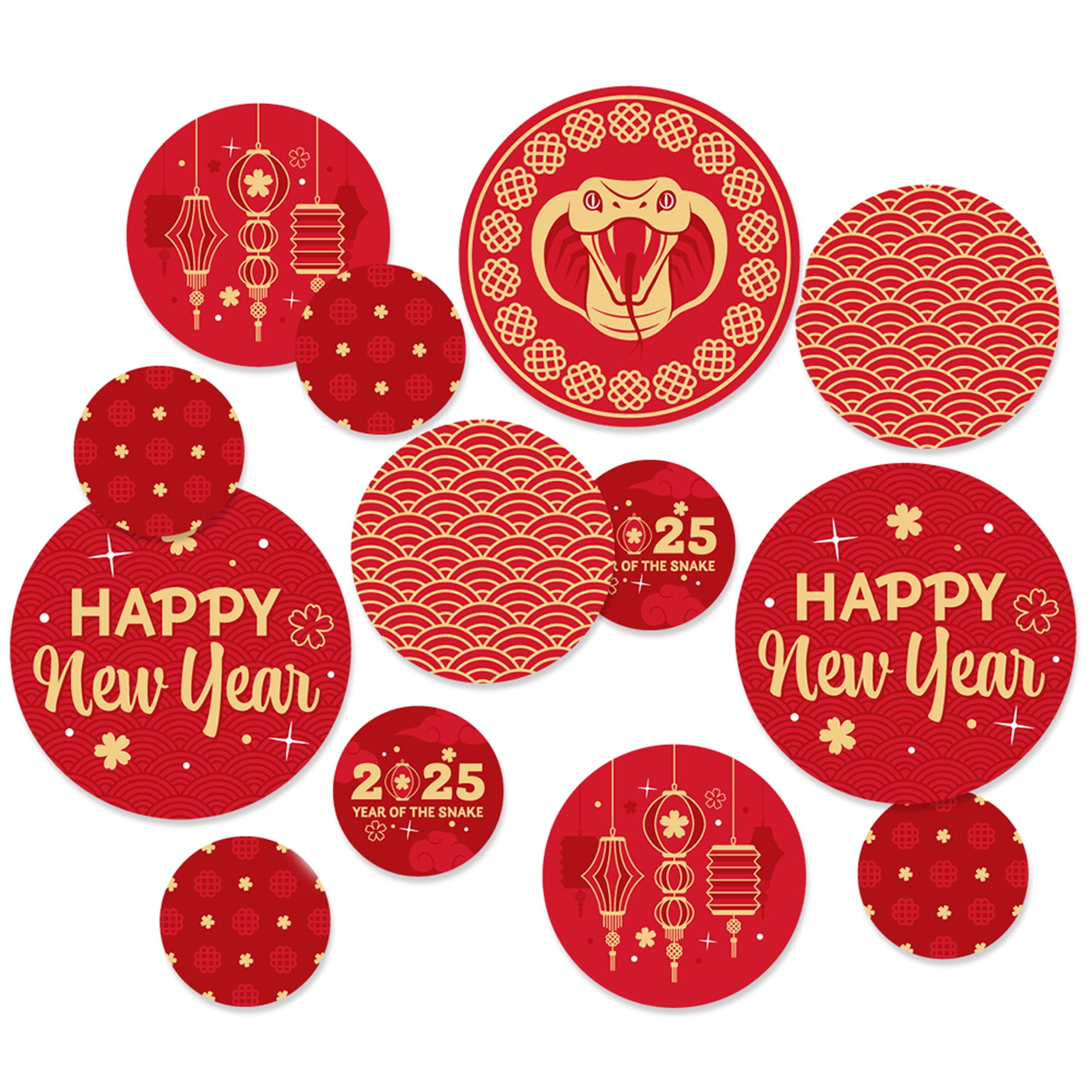 Big Dot of Happiness Lunar New Year - 2025 Year of the Snake Giant Circle Confetti - Party Decorations - Large Confetti 27 Count