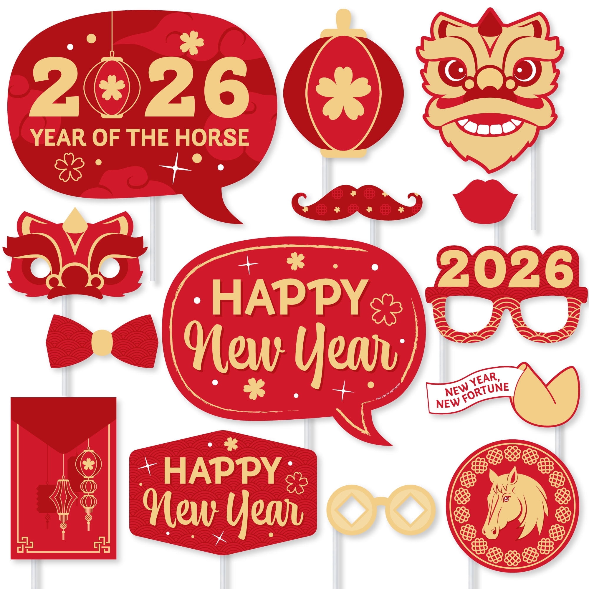 Big Dot of Happiness Lunar New Year - 2026 Year of the Horse Photo Booth Props Kit - 20 Count