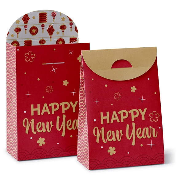 Big Dot of Happiness Lunar New Year - Gift Favor Bags - Party Goodie Boxes - Set of 12