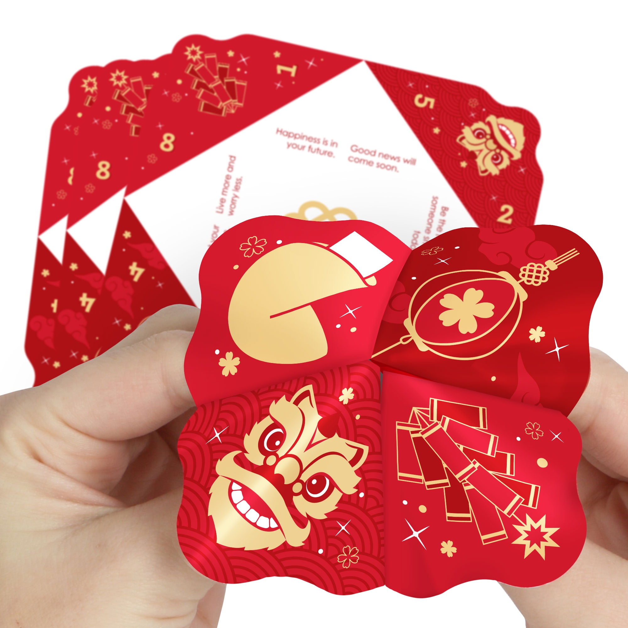 Big Dot of Happiness Lunar New Year - Year of the Dragon Cootie Catcher Game - Fortunes - Fortune Tellers - Set of 12