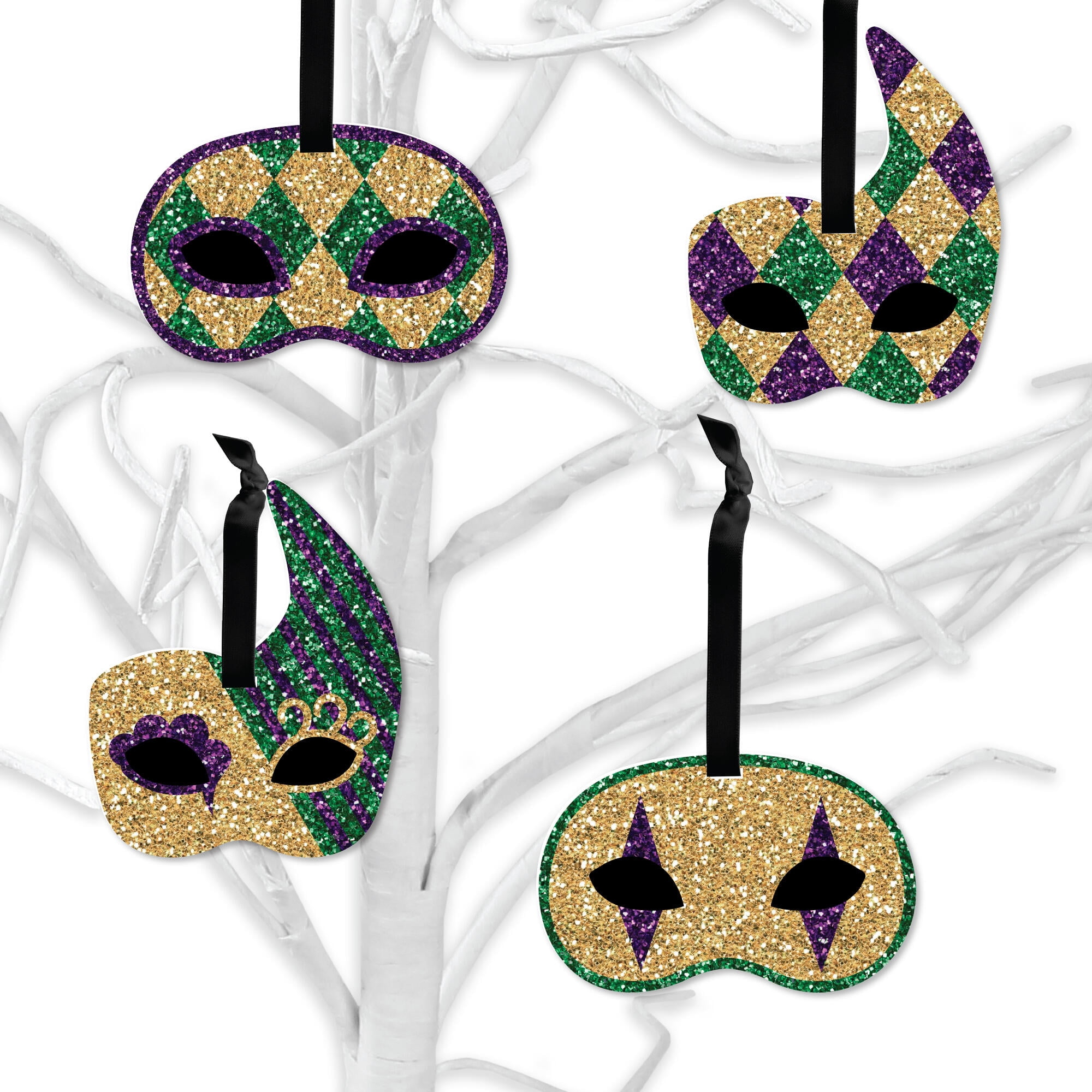 Big Dot of Happiness Mardi Gras - Masquerade Decorations - Tree Ornaments -  Set of 12