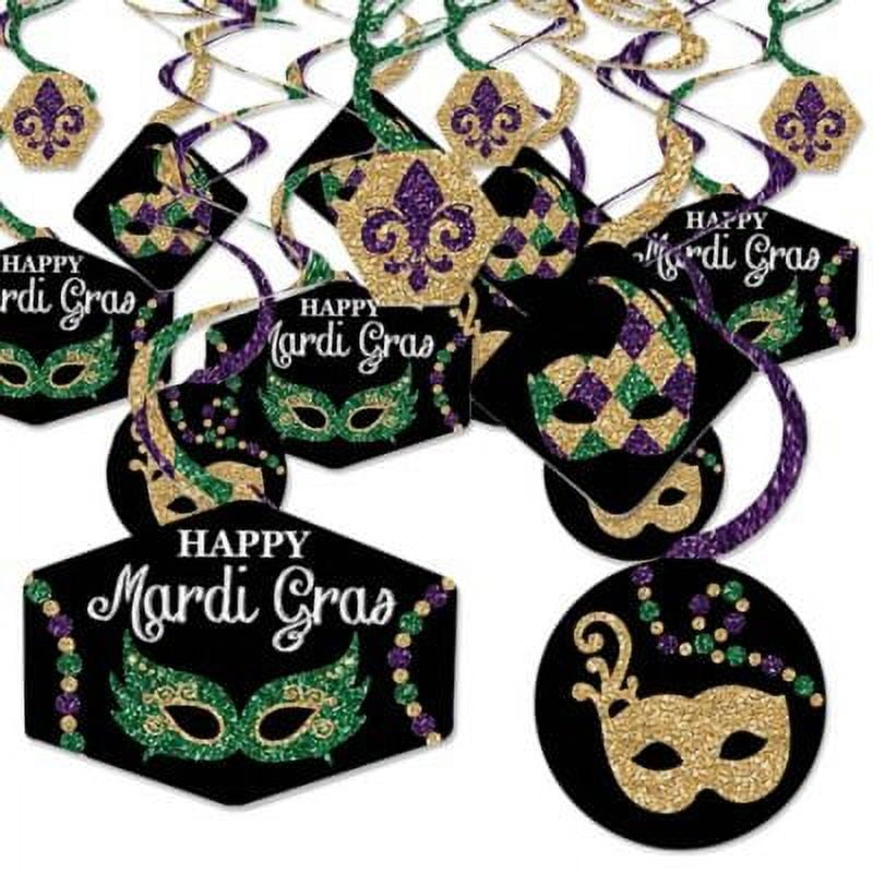 36 Pcs Mardi Gras Decorations Glitter Wooden Mardi Gras Ornaments Gnome  Crown Mask Gold Green Purple Hanging Mardi Gras Home Decor for Mardi Gras