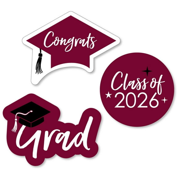 Big Dot of Happiness Maroon 2026 Graduation Party - DIY Shaped Cut-Outs - 24 Count