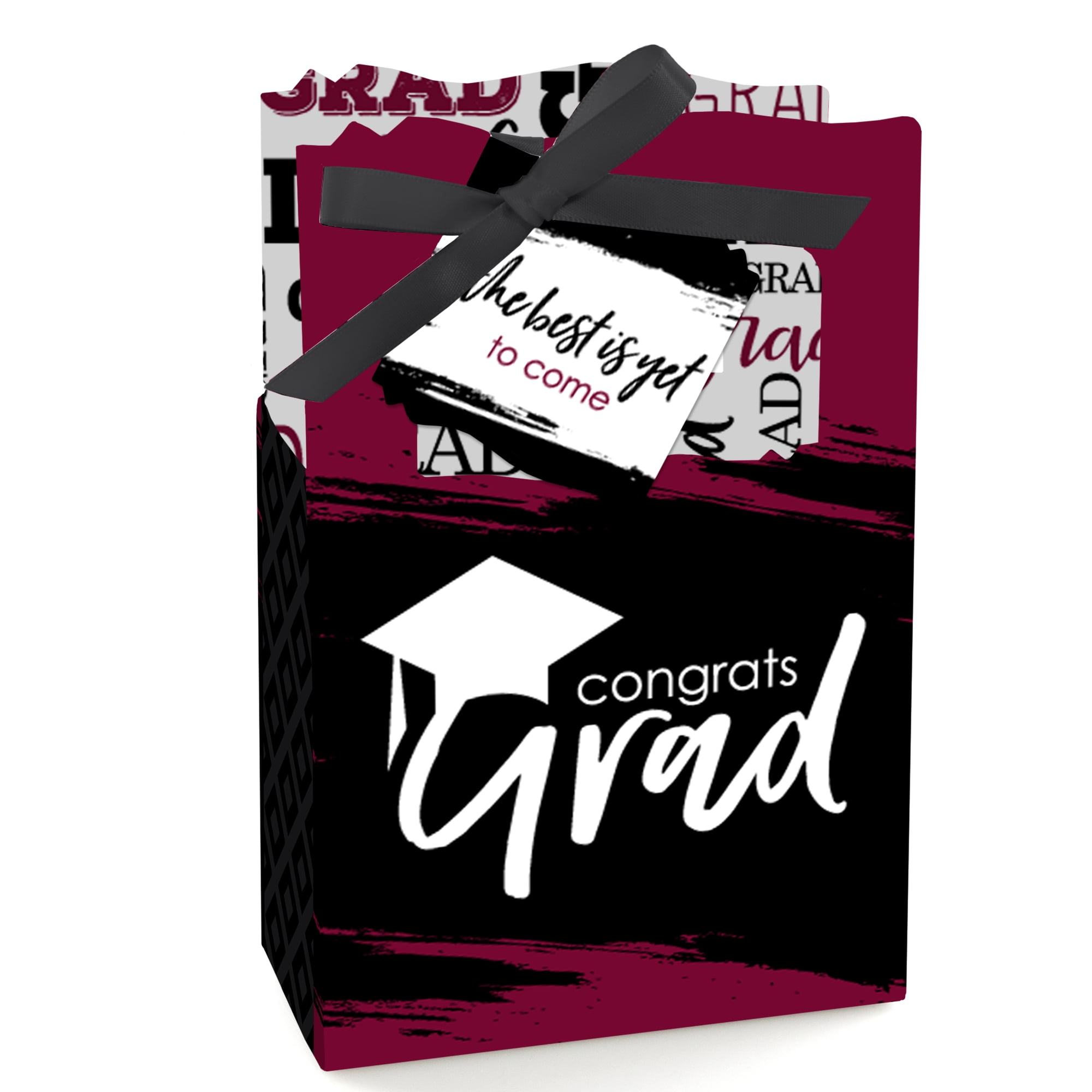 Big Dot of Happiness Maroon Grad - Best is Yet to Come - Burgundy Graduation Party Favor Boxes - Set of 12