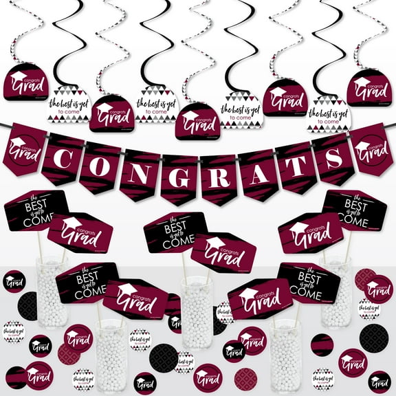Big Dot of Happiness Maroon Grad - Best is Yet to Come - Burgundy Graduation Party Supplies Decoration Kit - Decor Galore Party Pack - 51 Pieces