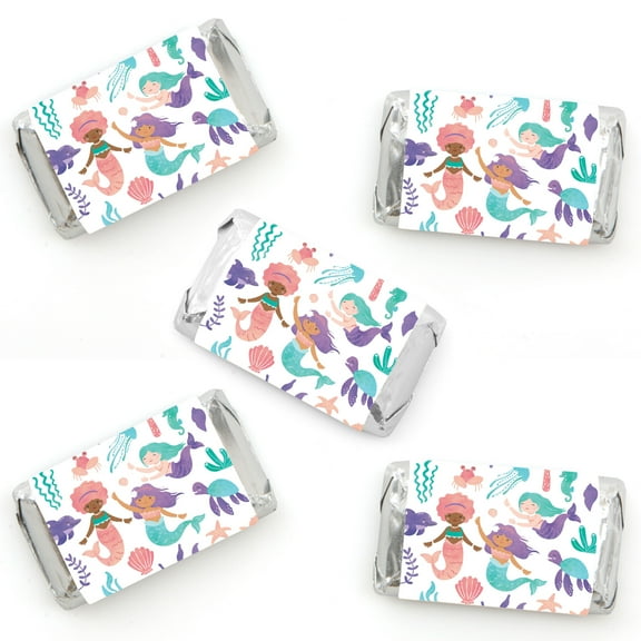 Big Dot of Happiness Mermaid Party Mini Candy Bar Wrapper Stickers, Mermaid Characters Birthday Party Small Favors - 40 Count Sticker Labels