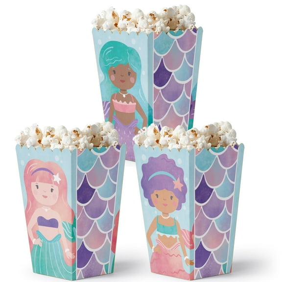 Big Dot of Happiness Mermaid Popcorn Boxes, Assorted Mermaids Birthday Party Favor Popcorn Treat Boxes - Set of 12