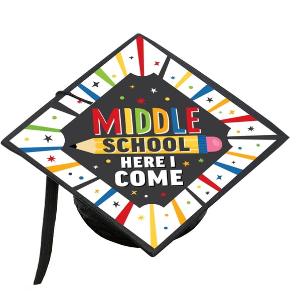 Big Dot of Happiness Middle School Here I Come - Elementary Graduation Cap Decorations Kit - Grad Cap Cover