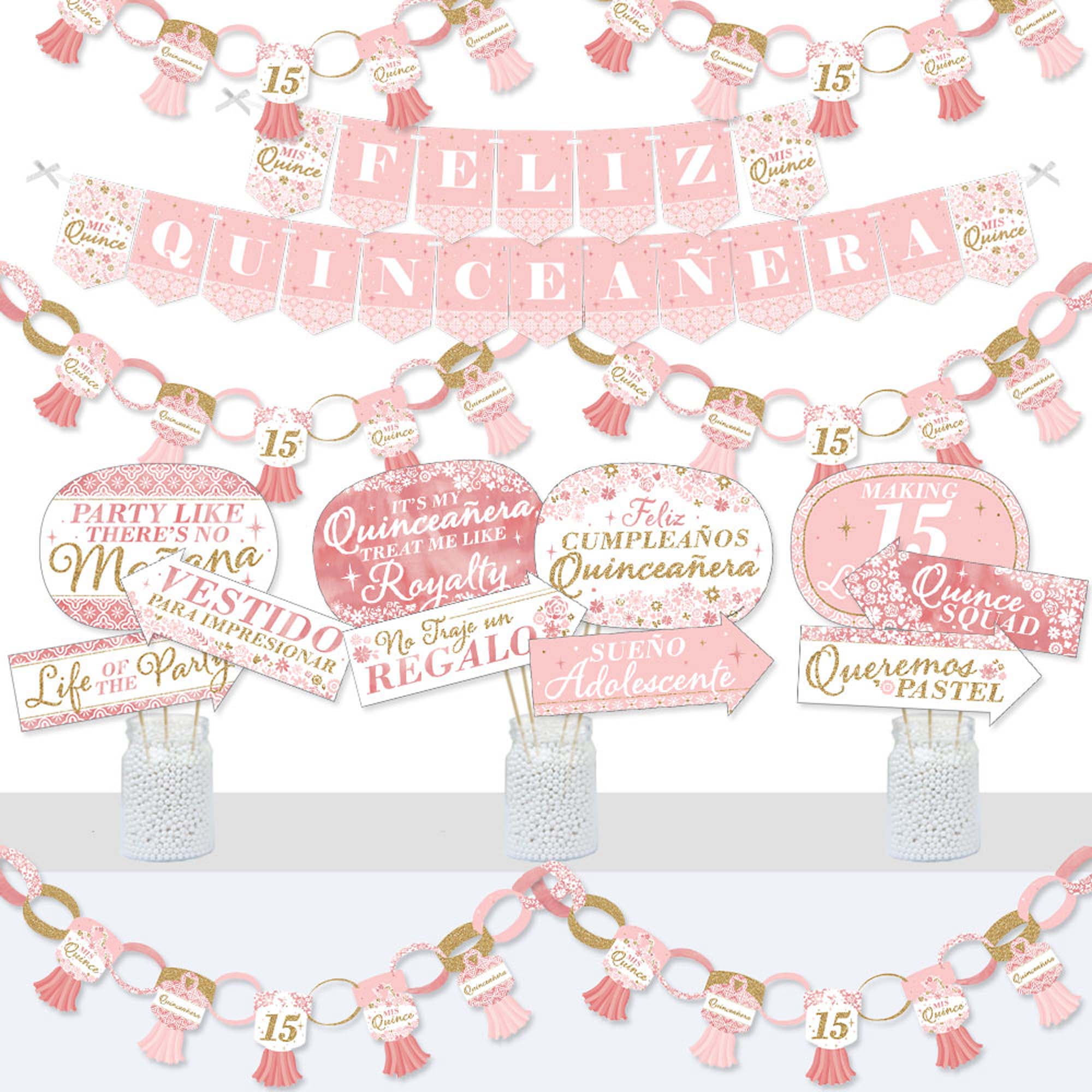 Big Dot of Happiness Mis Quince Anos - Quinceanera Sweet 15 Birthday Party Paper Charger and Table Decorations - Chargerific Kit - Place Setting for 8