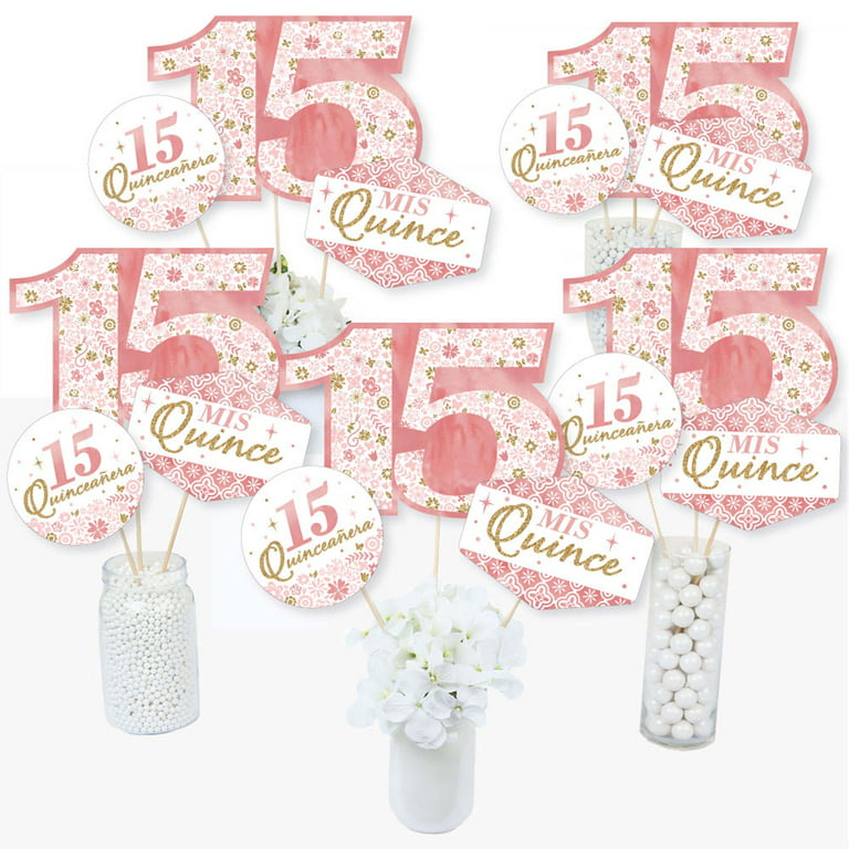 Big Dot of Happiness - Mis Quince Anos - Quinceanera Sweet 15 Birthday Party Centerpiece Sticks - Table Toppers - Set of 15