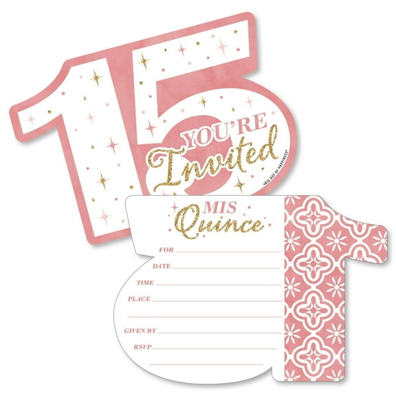 Big Dot of Happiness Mis Quince Anos - Shaped Fill-in Invitations - Quinceanera Sweet 15 Birthday Party Invitation Cards with Envelopes - Set of 12