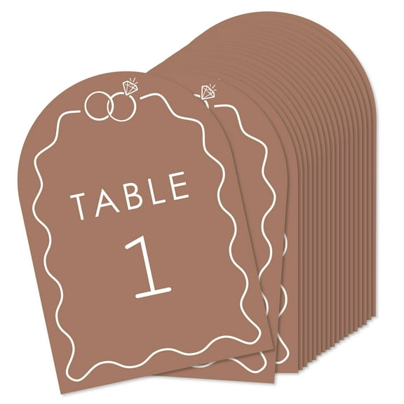 Big Dot of Happiness Mocha Brown Wedding Rings Table Numbers Centerpieces, Double-Sided 5 x 7 inches Cards, Table Numbers - 1-20