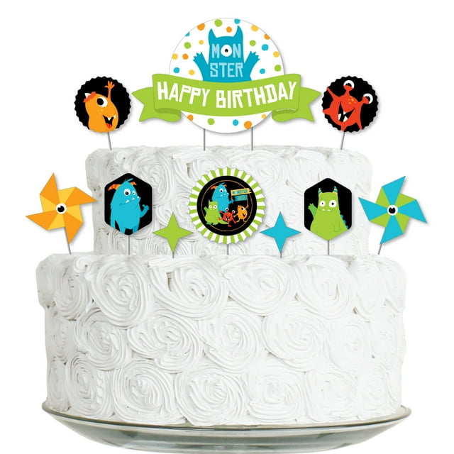 Big Dot of Happiness Monster Bash - Little Monster Birthday Party Cake Decorating Kit - Happy Birthday Cake Topper Set - 11 Pieces