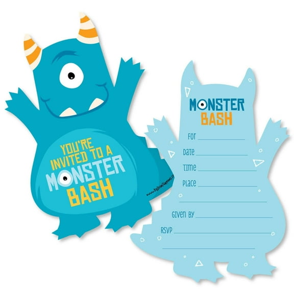 Big Dot of Happiness Monster Bash - Shaped Fill-in Invites - Little Monster Birthday Party or Baby Shower Invitation Cards with Envelopes - Set of 12