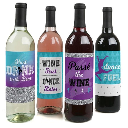 Big Dot of Happiness Must Dance to the Beat - Dance Decorations for Women and Men - Dance Party Wine Bottle Label Stickers - Set of 4