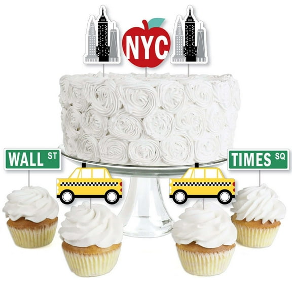 Big Dot of Happiness NYC Cityscape - Dessert Cupcake Toppers - New York City Party Clear Treat Picks - Set of 24
