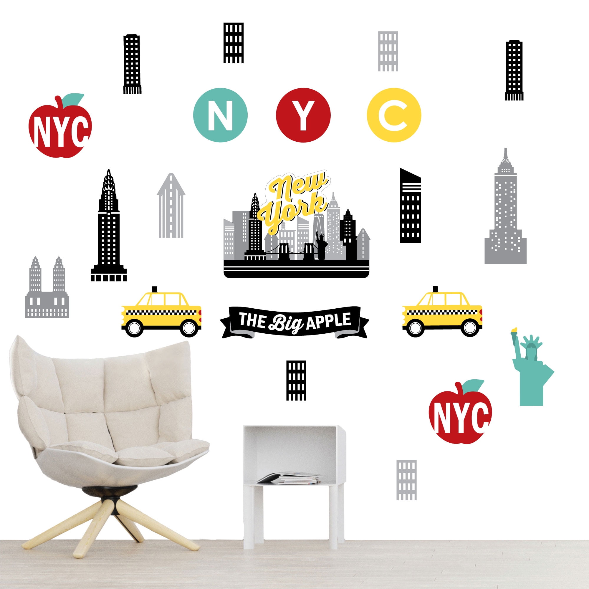 NYC Cityscape Matte Vinyl Wall Art Stickers Set of 20