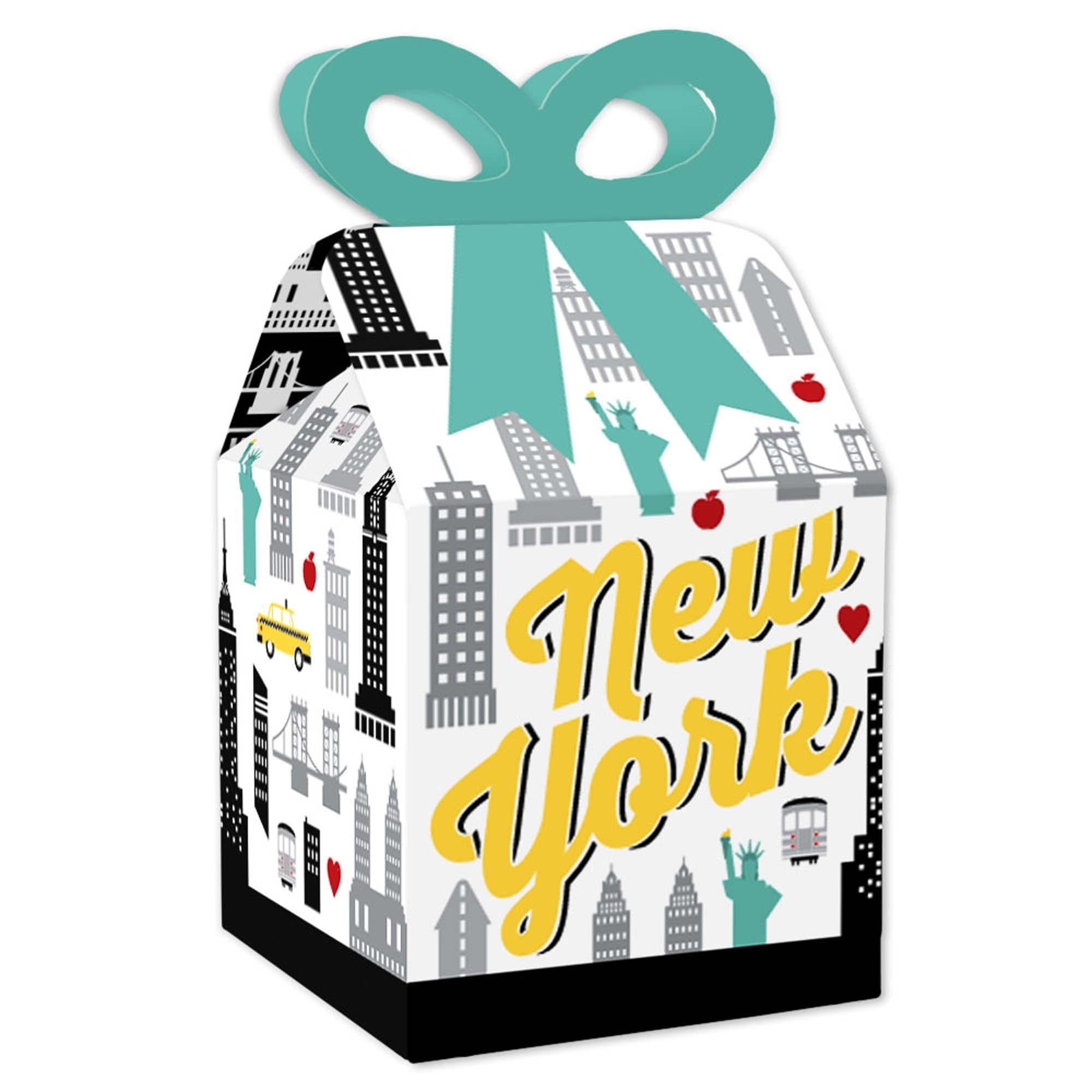 12 NYC-Geschenkboxen Mit 3D-Schleifen – 8,9x8,9x17,8 Cm, New York City Motive, Ideal Für Party-Mitgebsel