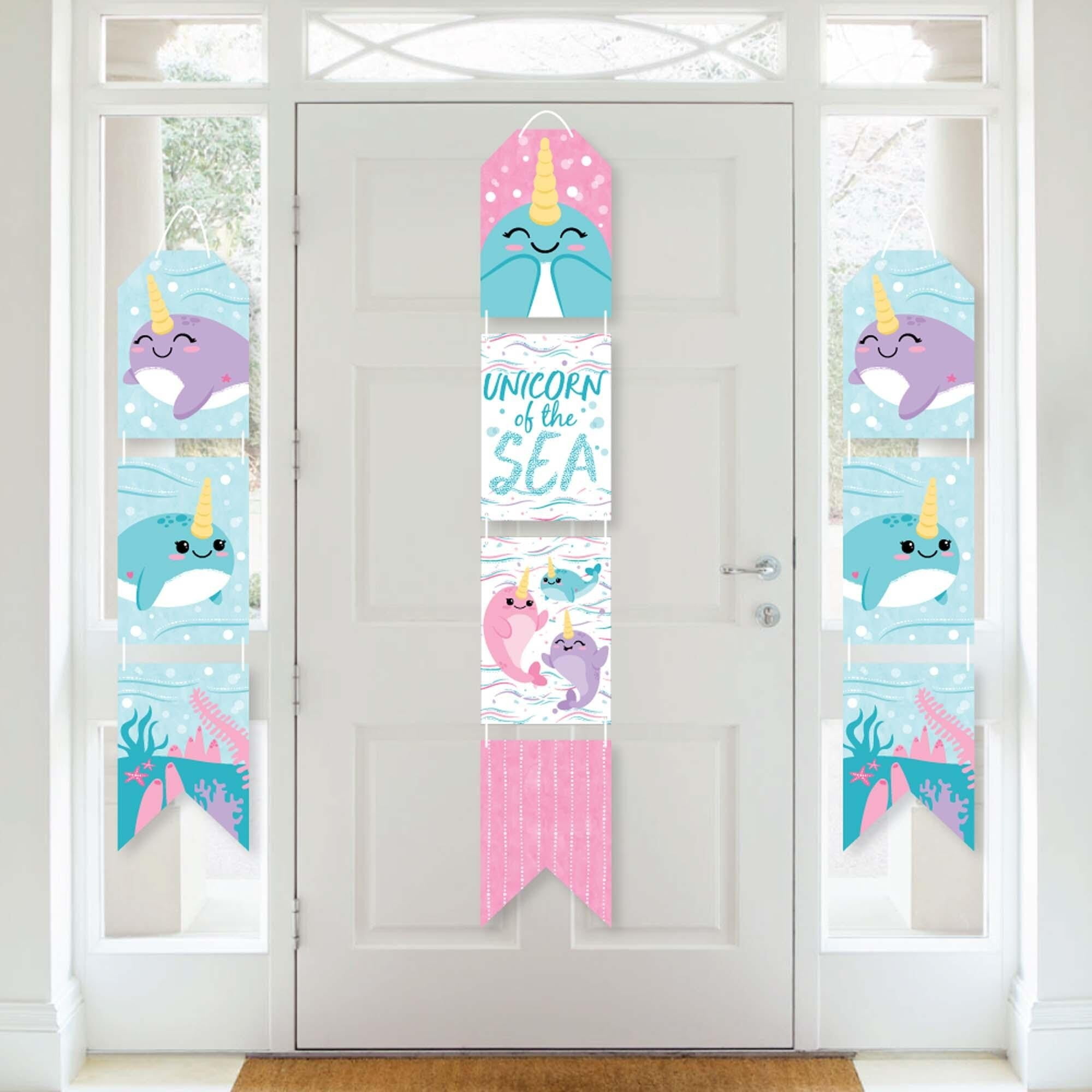 Big Dot of Happiness Narwhal Girl - Hanging Vertical Paper Door Banners - Under The Sea Baby Shower Birthday Party Wall Decor Kit - Indoor Door Decor