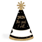 Big Dot of Happiness New Year's Eve - Gold - 2026 Cone New Years Eve Resolution Party Hats for Adults - Set of 8 (Standard Size)