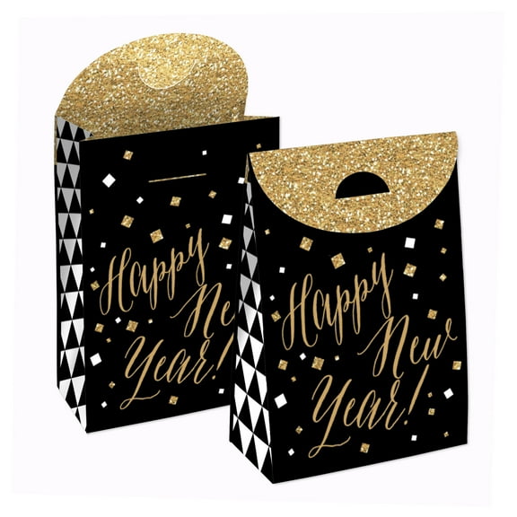 Big Dot of Happiness New Years Eve - Gold - New Years Eve Gift Favor Bags - Party Goodie Boxes - Set of 12