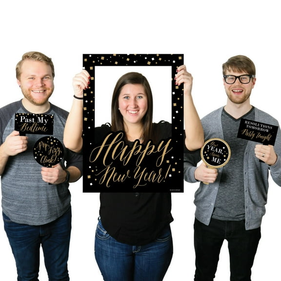 Big Dot of Happiness New Year's Eve - Gold - New Years Eve Party Selfie Photo Booth Picture Frame & Props - Printed on Sturdy Material