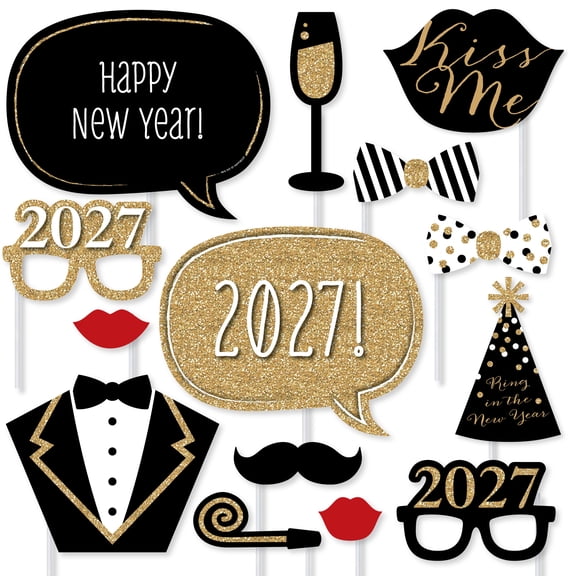 Big Dot of Happiness New Years Eve Party - Gold - 2027 New Year's Photo Booth Props Kit - 20 Count