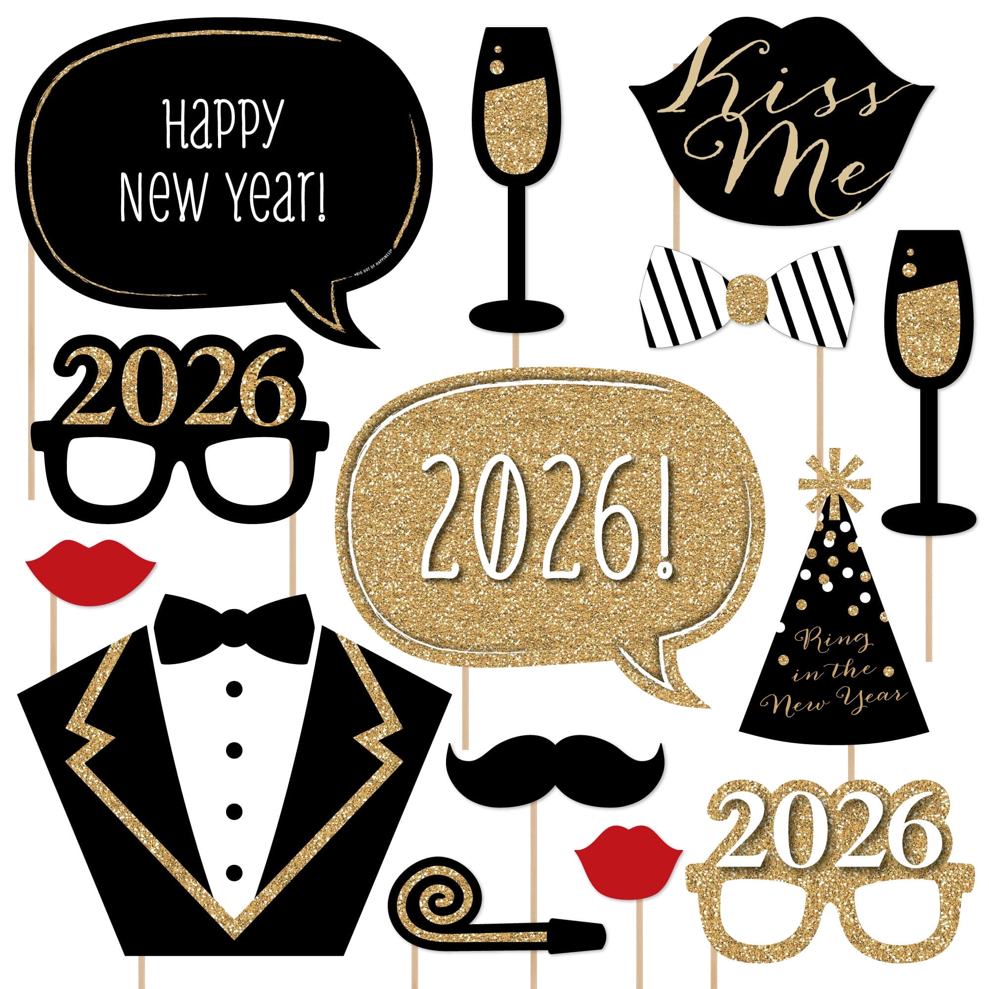 Big Dot of Happiness New Years Eve Party - Gold - 2026 New Year's Photo Booth Props Kit - 20 Count