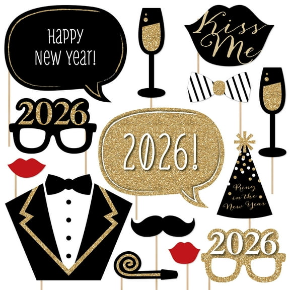 Big Dot of Happiness New Years Eve Party - Gold - 2026 New Year's Photo Booth Props Kit - 20 Count