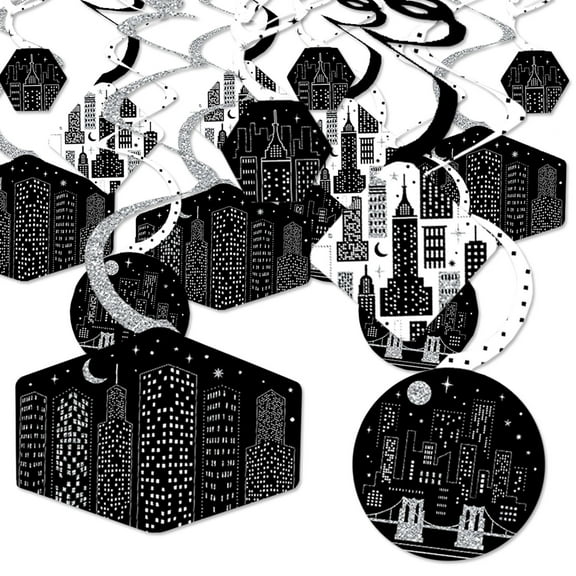 Big Dot of Happiness Nighttime City Skyline - New York Party Hanging Decor - Party Decoration Swirls - Set of 40