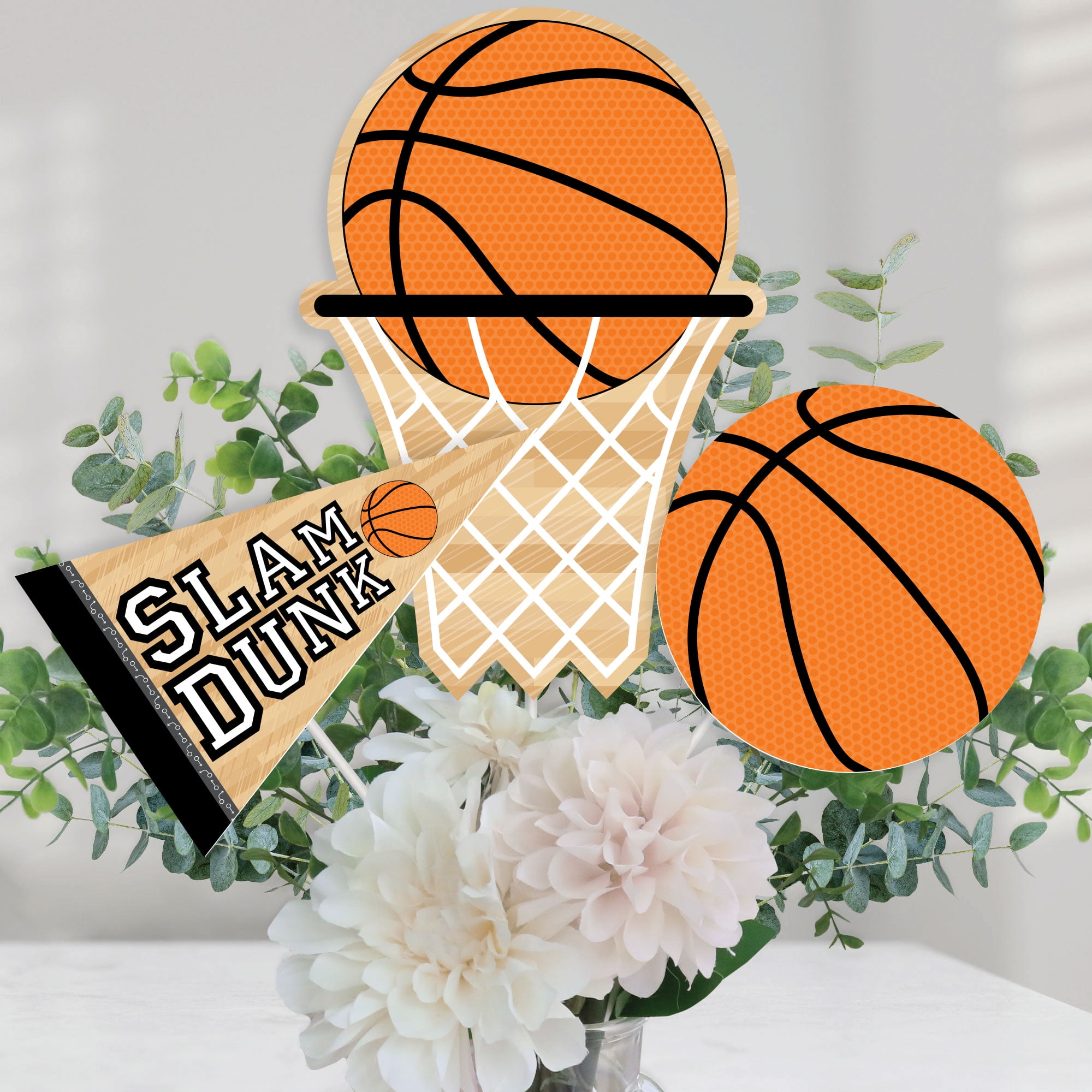 Big Dot of Happiness Nothin' but Net - Basketball - Baby Shower or Birthday Party Centerpiece Sticks - Table Toppers - Set of 15
