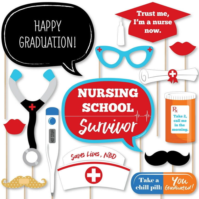 Big Dot of Happiness Nurse Graduation - Medical Nursing Graduation Photo  Booth Props Kit - 20 Count 