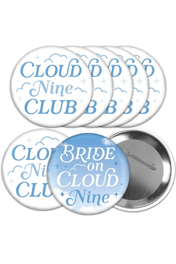 On Cloud 9 - 3 inch Bridal or Bachelorette Party Badge - Pinback Buttons - Set of 8