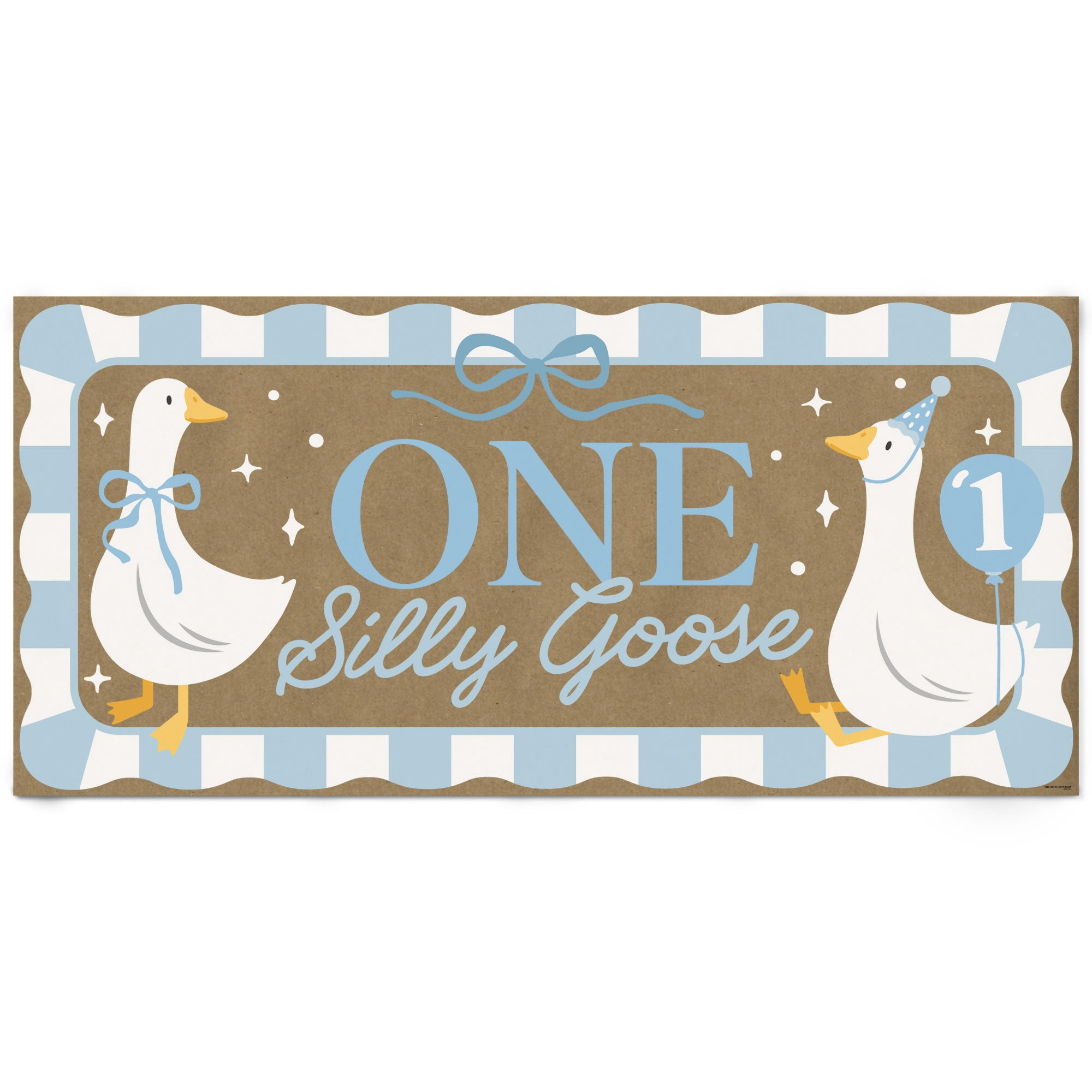 Big Dot of Happiness One Silly Goose Blue Kraft Paper Banner, Boy 1st Birthday Party Banner, Printed Brown Paper Party Sign Decoration – 1 Count