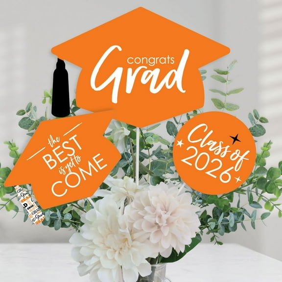 Big Dot of Happiness Orange 2026 Graduation Party Centerpiece Sticks - Table Toppers - Set of 15